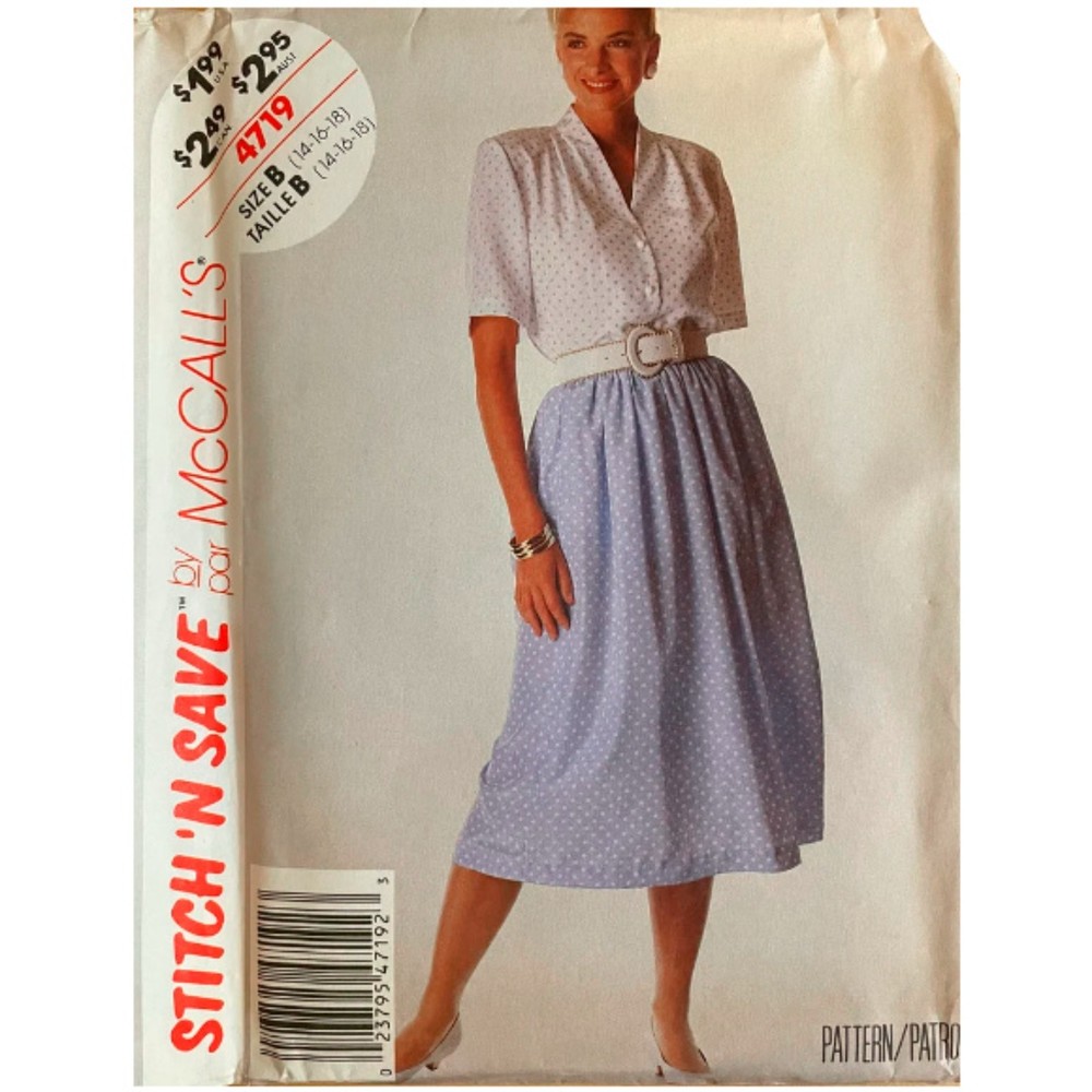 Vintage ©1990 Stitch n' Save 4719 Misses' Blouse and Skirt. Size 14-16-18